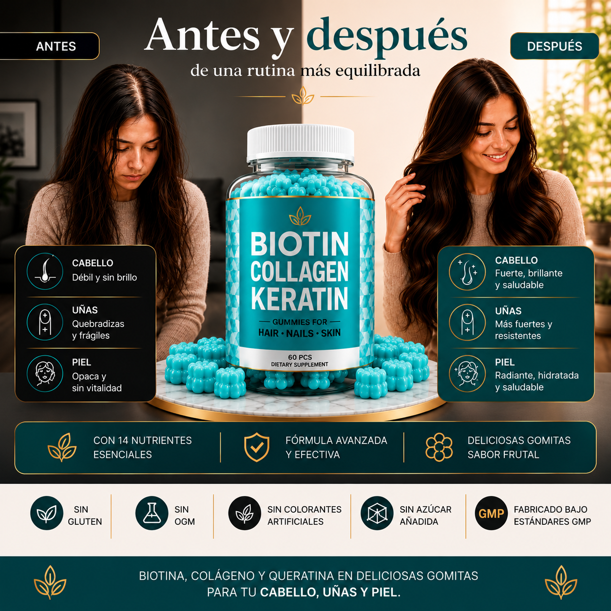 Gomitas con biotina, colágeno y keratina