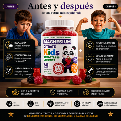 Gomitas de Citrato de Magnesio Aeglewell para Niños, en Forma de Oso, 60 Unidades Veganas, 2 Años de Duración, Gran Sabor, Promueven la Salud de Músculos y Huesos